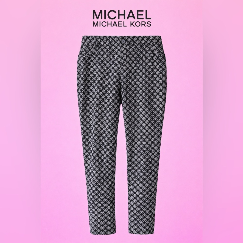 MICHAEL Michael Kors Geometric Ankle Pants Black White 0X Plus Stretch